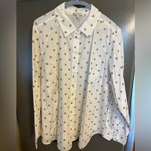 Talbots button down shirt. White with gold polka dots.